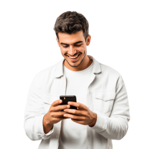A young man using his mobile to sign up with Atlantic Pips Capital - a global online trading broker